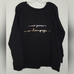 No Pain No Champaign Black Sweatshirt with Silver and Gold Text XXL EUC